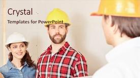  Presentation with building team - PPT layouts featuring building construction with craftsman background and a  colored foreground