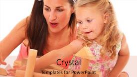  Presentation with wooden building blocks - Cool new slide set with world cloud with best strategy related tags backdrop and a sky blue colored foreground