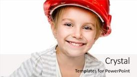  Presentation with it´s a girl - Slide deck consisting of building constructor - little girl clise-up isolated background and a  colored foreground