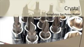  Presentation with set of construction tools tool - Colorful slides enhanced with building constructor - set of shiny metallic tools backdrop and a  colored foreground