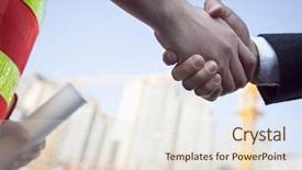  Presentation with contractor - Beautiful theme featuring building contractor shaking hand backdrop and a sky blue colored foreground