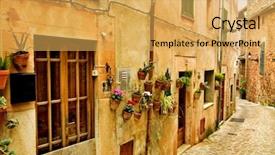  Presentation with mediterranean - PPT layouts having building country - view of a little old background and a yellow colored foreground