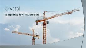  Presentation with construction cranes - Presentation having building-cranes-at-the-construction background and a sky blue colored foreground