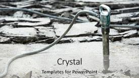  Presentation with asphalt pavement - Presentation theme enhanced with building demolition - broken street asphalt with jackhammer background and a light gray colored foreground