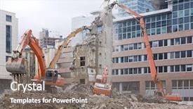  Presentation with city buildings winter storm - Beautiful presentation theme featuring building demolition in the city backdrop and a gray colored foreground
