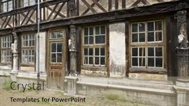  Presentation with building - Slide deck having building-detail-in-rouen-normandy background and a coral colored foreground