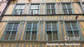  Presentation with building - Audience pleasing PPT theme consisting of building-detail-in-rouen-normandy backdrop and a violet colored foreground