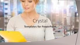  Presentation with architecture construction - PPT theme consisting of building developing construction and architecture concept - female contractor in helmet with folder background and a lemonade colored foreground