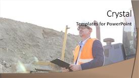  Presentation with engineering engineer or safety officer - Colorful presentation theme enhanced with building engineering - engineer looking away while holding backdrop and a white colored foreground