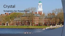  Presentation with university building - PPT layouts having building excellence - people rowing running and walking background and a light blue colored foreground