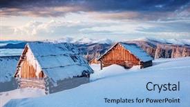  Presentation with winter farm - Audience pleasing PPT theme consisting of building excellence - splendid view of the countryside backdrop and a light blue colored foreground