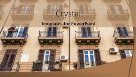  Presentation with facade - Amazing presentation theme having building-exterior-with-windows backdrop and a coral colored foreground