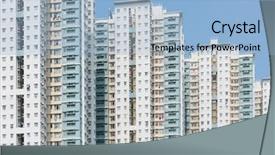  Presentation with hong kong - Slide set with building facade of public housing background and a light blue colored foreground