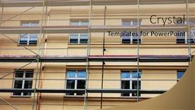  Presentation with building reconstruction - PPT theme with building-facade-renovation-house-reconstruction background and a coral colored foreground