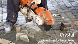  Presentation with reinforcement - Slide set with building foundation - construction worker making cuttings background and a gray colored foreground