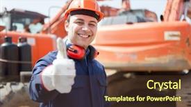  Presentation with building foundation - PPT theme consisting of building foundation - happy worker in a construction background and a tawny brown colored foreground