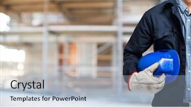  Presentation with building construction - Colorful slide deck enhanced with building foundation - man holding his helmet backdrop and a light blue colored foreground