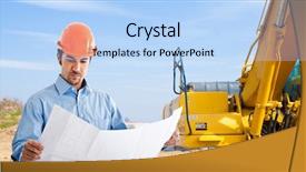  Presentation with construction work - Presentation having building foundation - portrait of an architect background and a light blue colored foreground