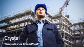  Presentation with construction site construction - Colorful PPT layouts enhanced with building foundation - portrait of worker backdrop and a wine colored foreground
