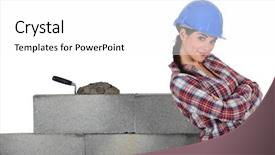  Presentation with next - Audience pleasing slide set consisting of building foundation - stonemason standing proudly next backdrop and a white colored foreground