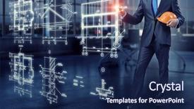  Presentation with work - Amazing PPT layouts having building futures - man engineer at work mixed backdrop and a navy blue colored foreground
