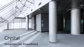  Presentation with steel building - Slide deck having building hallway with steel column background and a light blue colored foreground