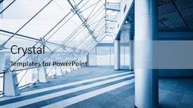  Presentation with steel building - Audience pleasing PPT theme consisting of building hallway with steel column backdrop and a light blue colored foreground