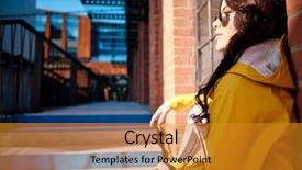  Presentation with yellow - Colorful PPT theme enhanced with building handbag - attractive hipster young woman backdrop and a gold colored foreground