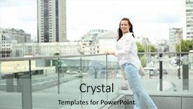  Presentation with city - Amazing theme having building handbag - beautiful overweight woman standing backdrop and a  colored foreground