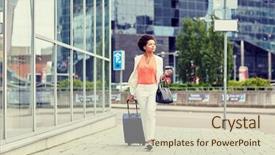  Presentation with tourism business - Presentation theme having building handbag - travel business trip people background and a soft green colored foreground