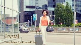  Presentation with tourism business - Beautiful slide deck featuring building handbag - travel business trip people backdrop and a soft green colored foreground