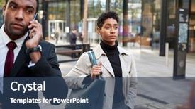  Presentation with city people walking - Beautiful PPT layouts featuring building handbag - two business people walking backdrop and a ocean colored foreground