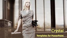  Presentation with steps - Beautiful presentation featuring building handbag - young businesswoman on the steps backdrop and a  colored foreground