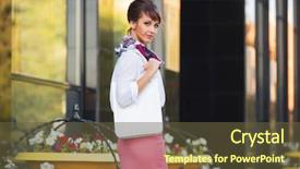  Presentation with pink business - Theme with building handbag - young fashion business woman walking background and a tawny brown colored foreground