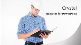  Presentation with architect - Slides featuring building helmet writing in folder background and a white colored foreground