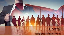  Presentation with team building - Colorful PPT theme enhanced with building his super team backdrop and a red colored foreground