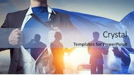  Presentation with team building - Slide deck featuring building his super team background and a light blue colored foreground