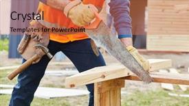 Presentation with economia circular - Cool new PPT theme with building house - carpenter with circular saw working backdrop and a  colored foreground