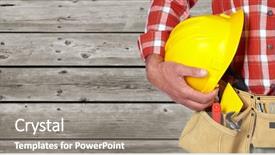  Presentation with house building - Colorful slides enhanced with building house - construction worker with helmet backdrop and a gray colored foreground