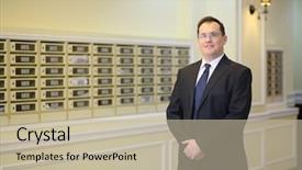  Presentation with tie - PPT layouts featuring building in front of mailbox background and a mint green colored foreground