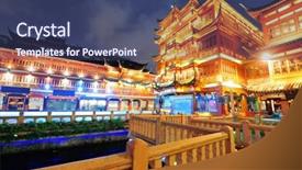  Presentation with historical building - Colorful slides enhanced with building in shanghai at night backdrop and a ocean colored foreground