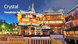  Presentation with historical building - Theme enhanced with building in shanghai at night background and a ocean colored foreground