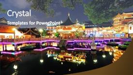  Presentation with historical building - Beautiful slide set featuring building in shanghai at night backdrop and a gray colored foreground