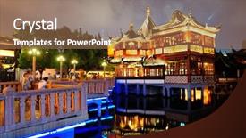  Presentation with historical building - Audience pleasing PPT theme consisting of building in shanghai at night backdrop and a coral colored foreground
