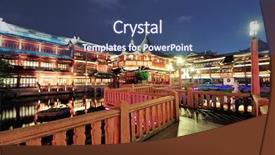  Presentation with historical building - Presentation theme featuring building in shanghai at night background and a ocean colored foreground