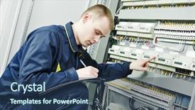  Presentation with inspector - Cool new slides with building inspections - electrician engineer worker inspector backdrop and a ocean colored foreground