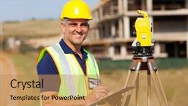  Presentation with surveyor - Amazing presentation design having building inspections - happy senior land surveyor backdrop and a coral colored foreground