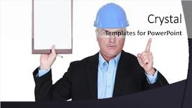  Presentation with inspector - Beautiful PPT layouts featuring building inspections - safety inspector with clipboard backdrop and a white colored foreground