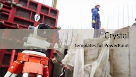  Presentation with construction equipment - Cool new PPT layouts with building inspections - surveyor equipment level theodolite outdoors backdrop and a mint green colored foreground