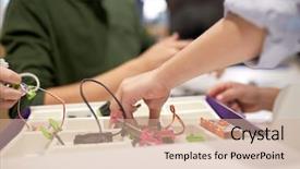  Presentation with education children technology science - Theme featuring building kit at robotics school background and a  colored foreground